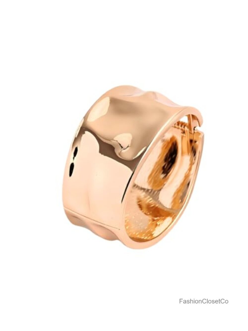 14k Gold Plated Hammered Wide Cuff Bangle Bracelet Hinged Statement Jewelry